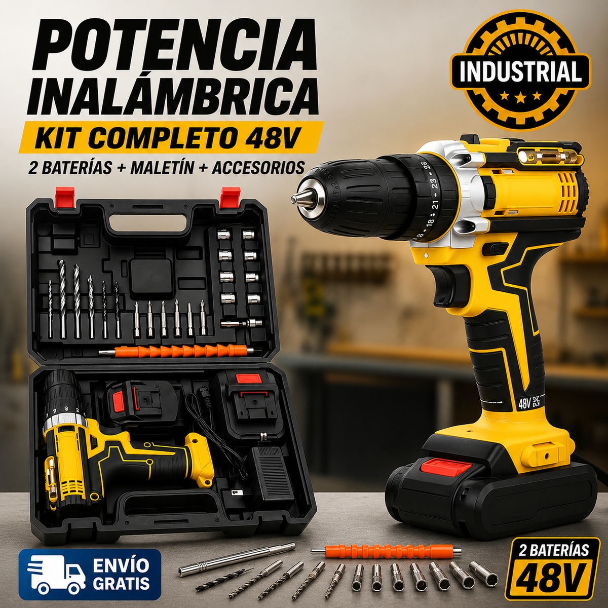 Taladro Inalámbrico + 2 Baterías | Kit Completo