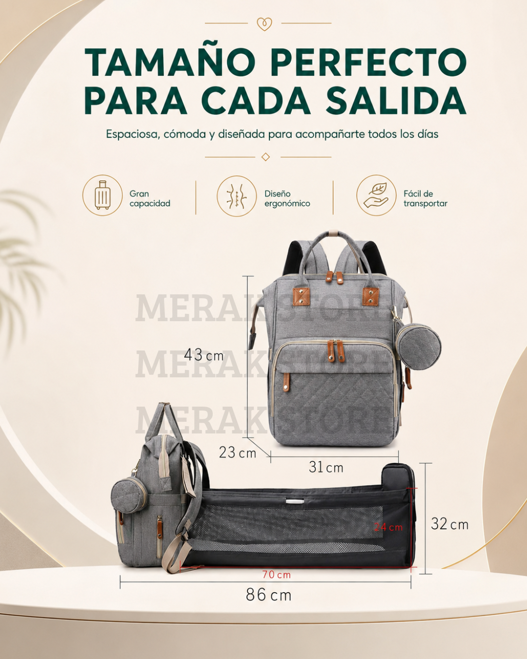 Bolso Pañalera Multiusos Con Cuna Portátil