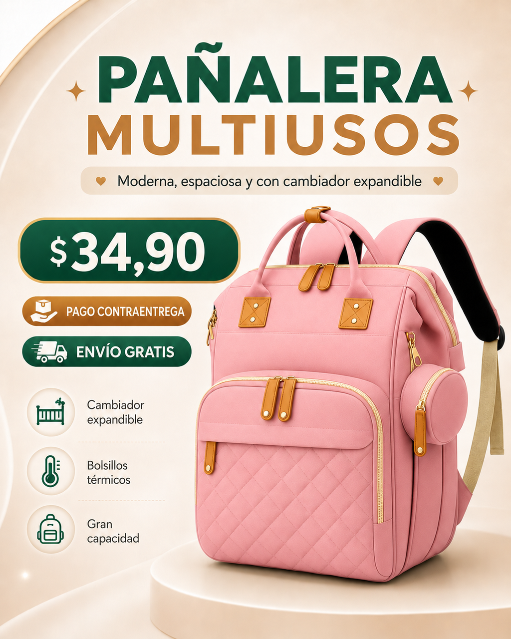 Bolso Pañalera Multiusos Con Cuna Portátil