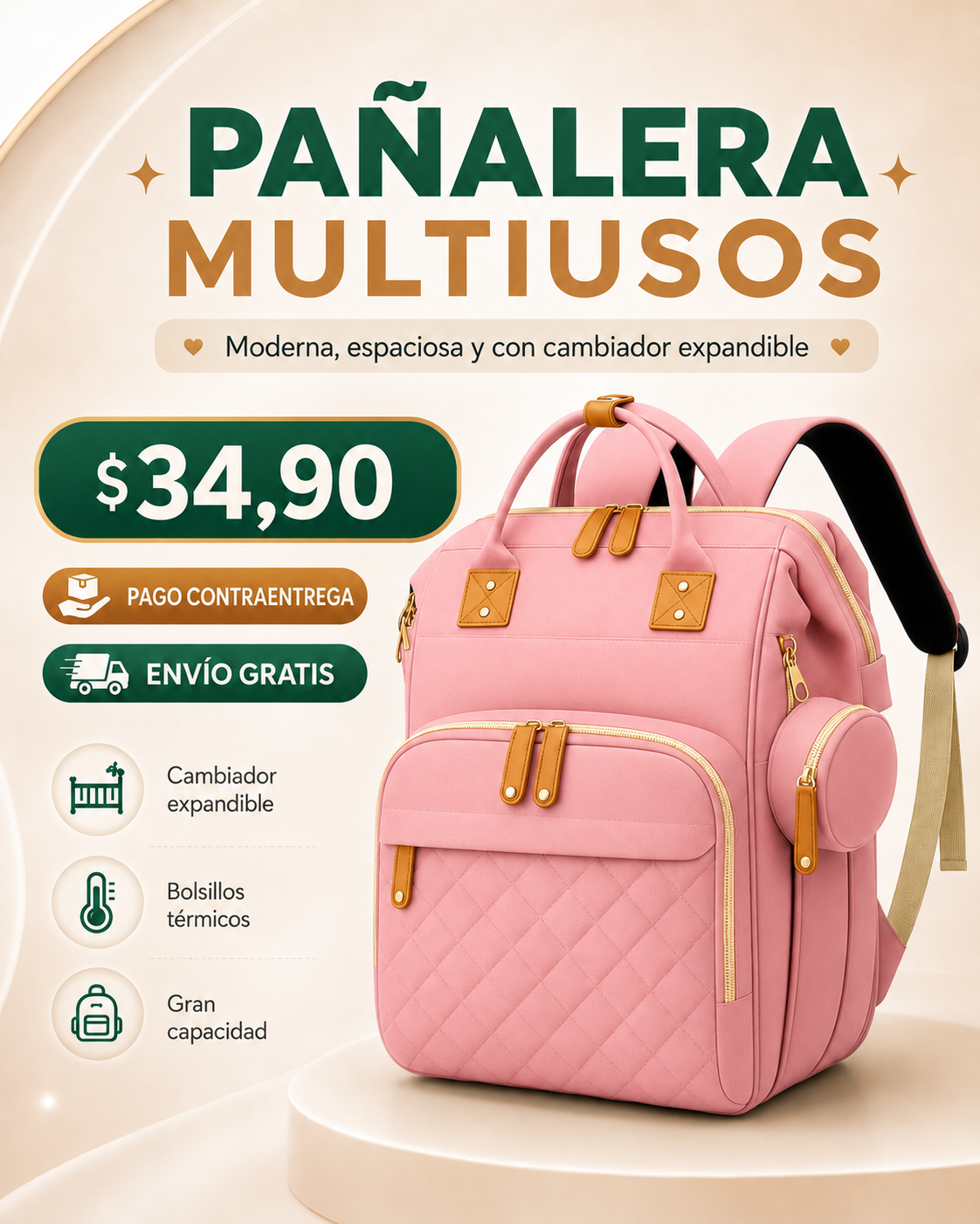 Bolso Pañalera Multiusos Con Cuna Portátil