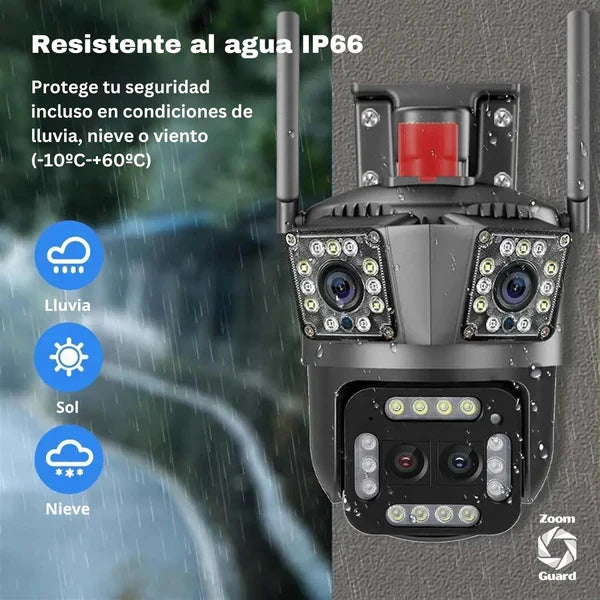 Cámara WiFi Triple Lente 360° con Alarma Inteligente