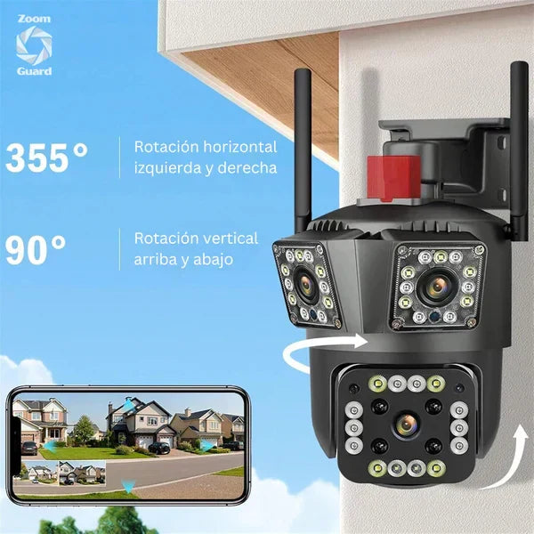 Cámara WiFi Triple Lente 360° con Alarma Inteligente