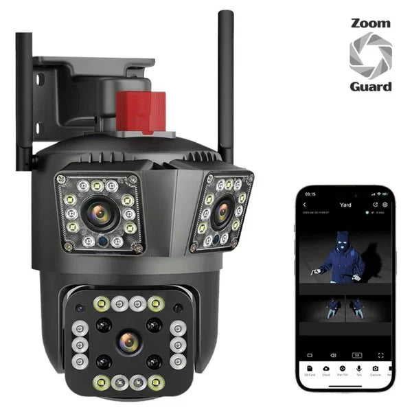 Cámara WiFi Triple Lente 360° con Alarma Inteligente