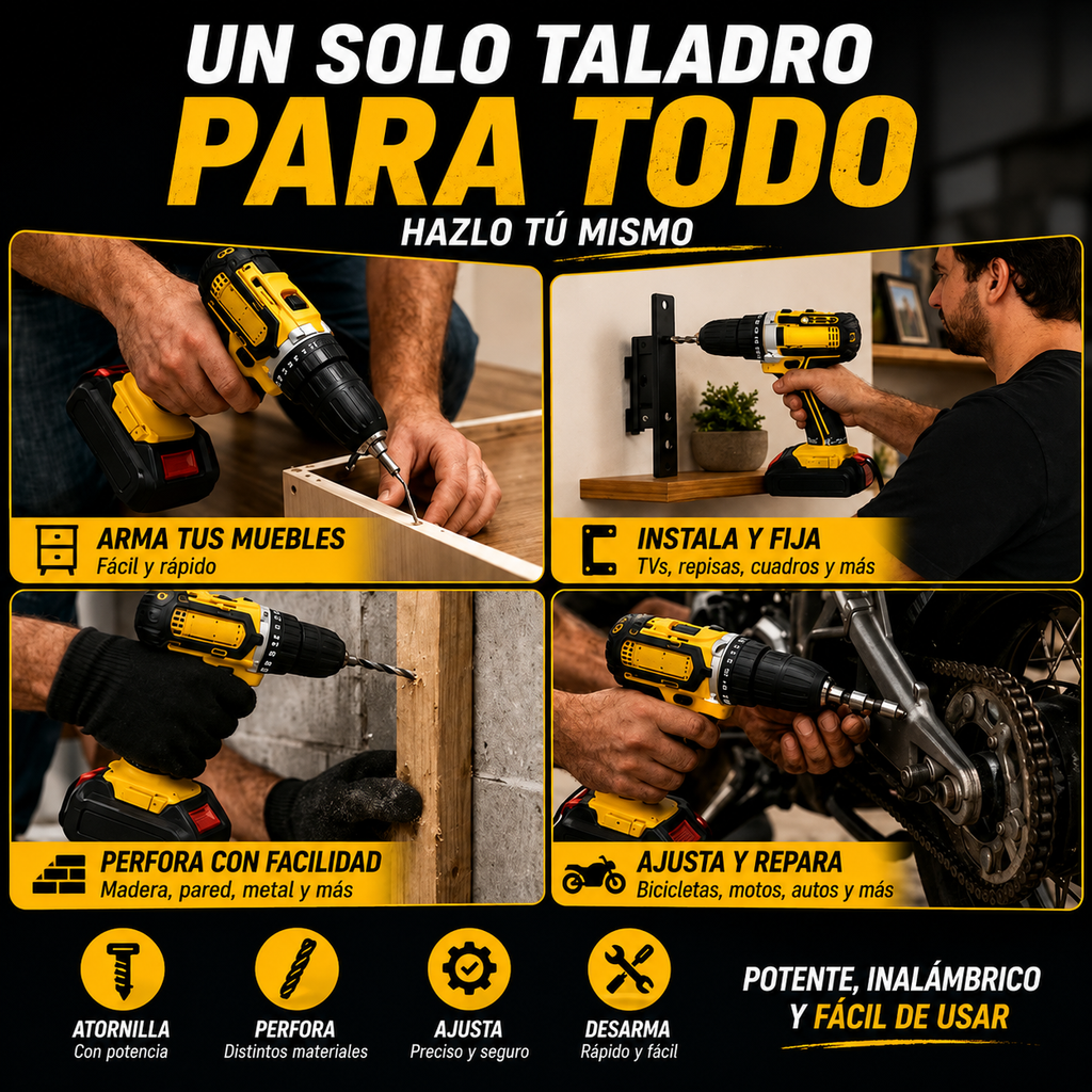 Taladro Inalámbrico + 2 Baterías | Kit Completo
