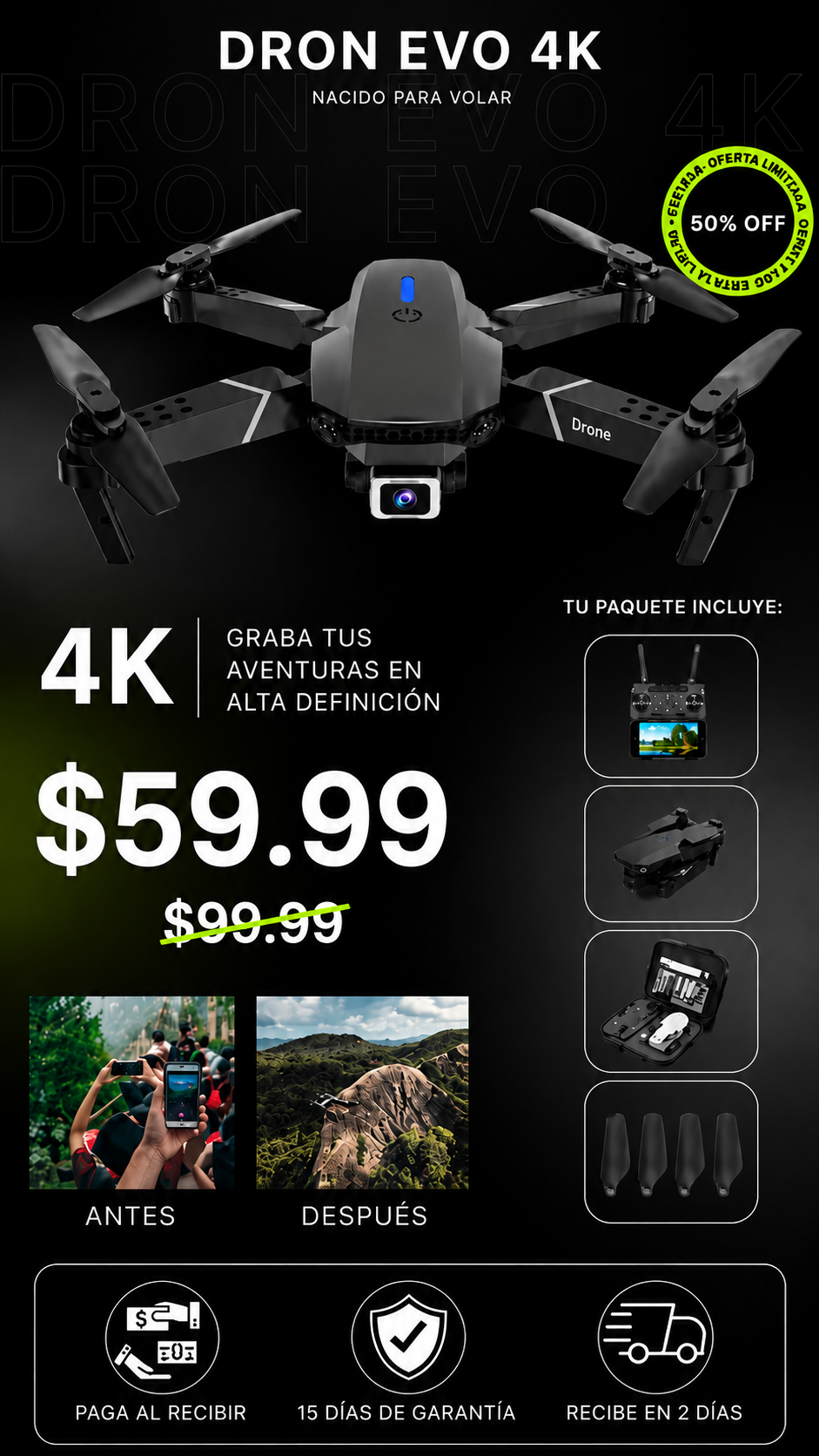Dron EVO 4K WiFi Plegable